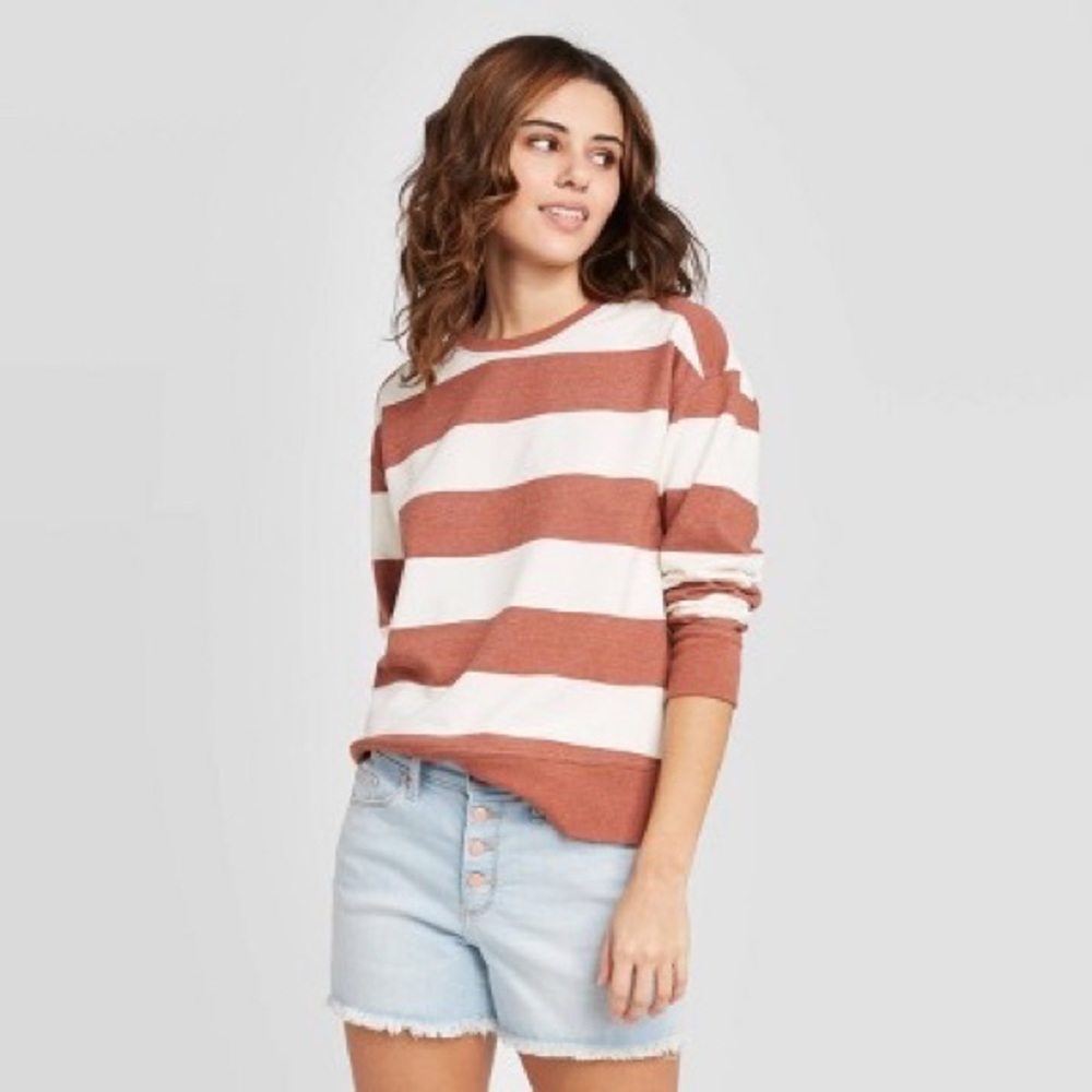 🎉HP🎉 Brown and White Striped Sweatshirt